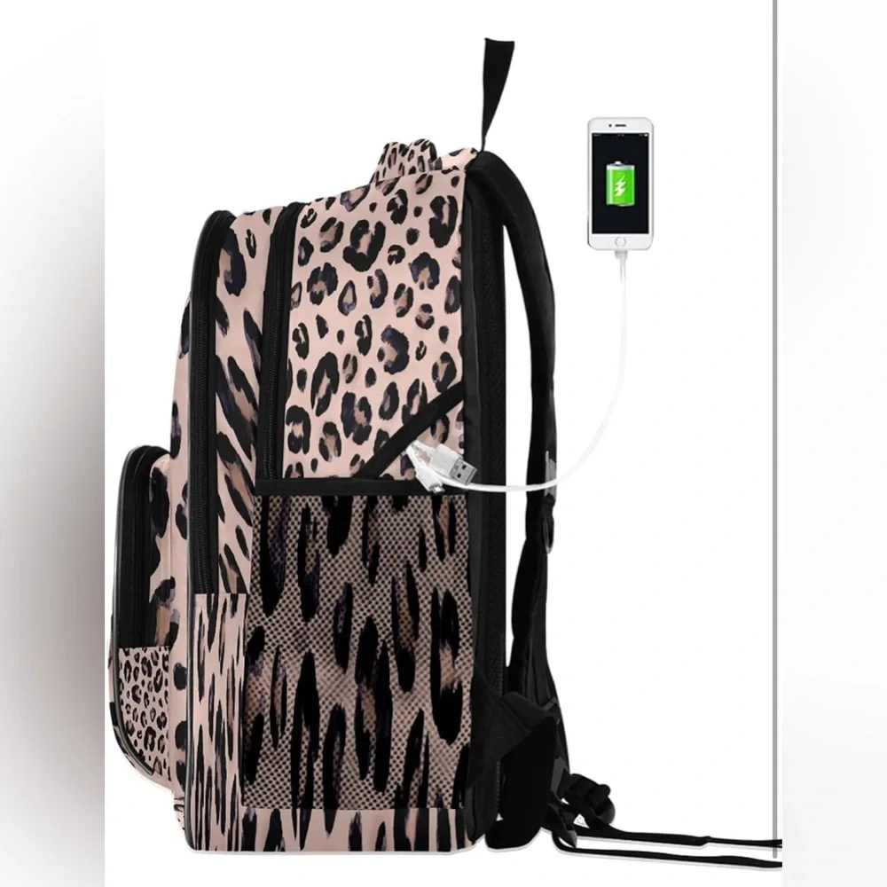 Pink leopard print backpack - Picture 3 of 6